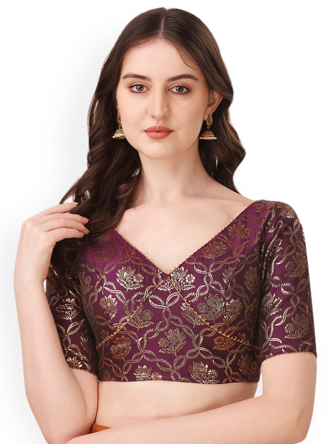 

Oomph! Woven Design Jacquard Saree Blouse, Purple