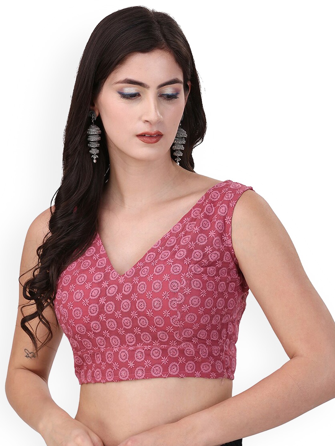 

Oomph! Embroidered Sleeveless Pure Cotton Saree Blouse, Pink