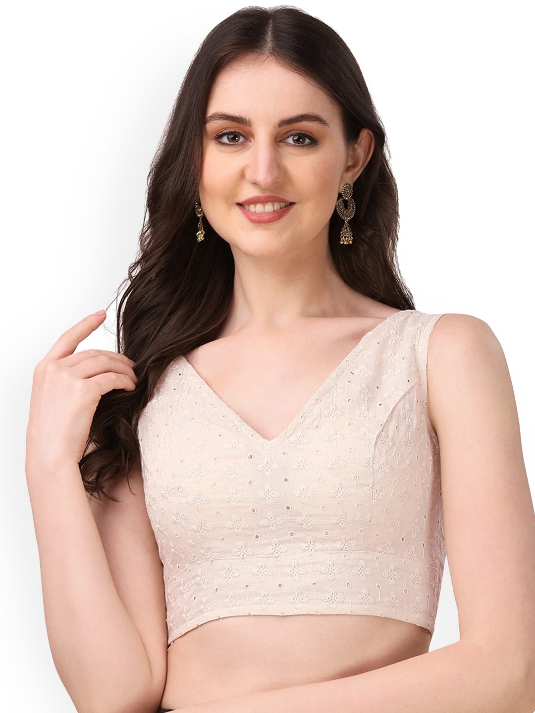 

Oomph! Embroidered Pure Cotton Saree Blouse, Off white