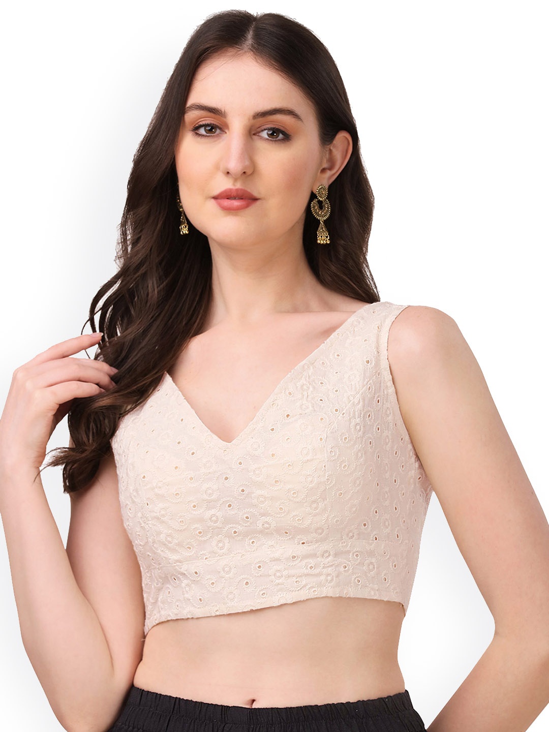 

Oomph! Embroidered Pure Cotton Saree Blouse, White