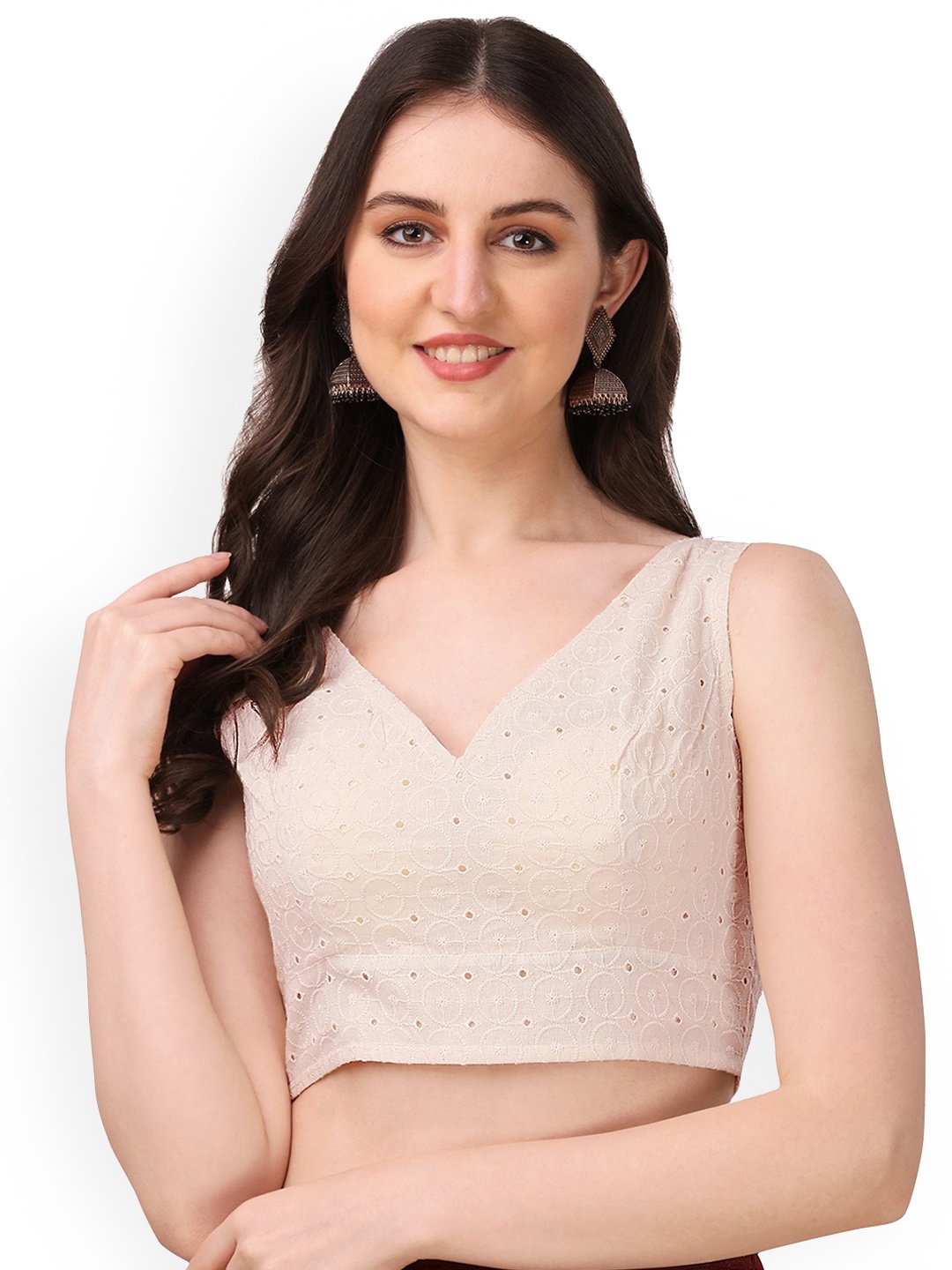 

Oomph! Embroidered Pure Cotton Saree Blouse, White