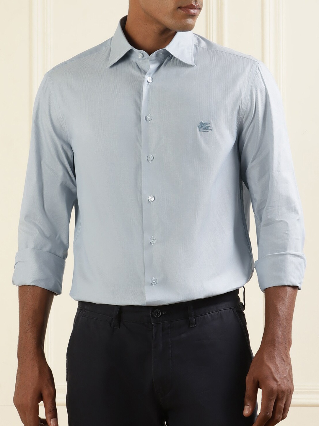 

ETRO Regular Fit Striped Pure Cotton Formal Shirt, Blue