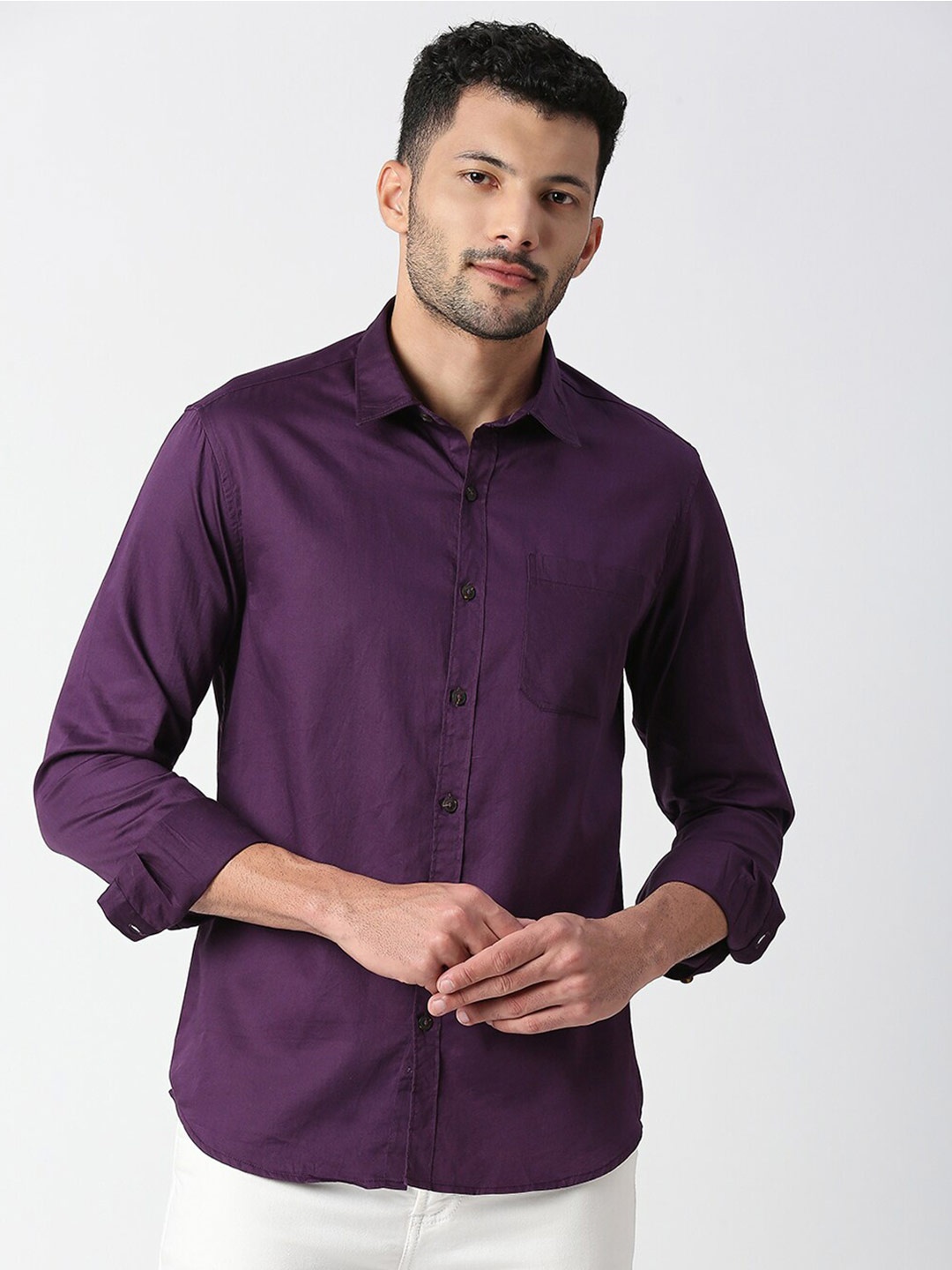 

SNX Classic Tailored Fit Opaque Pure Cotton Casual Shirt, Purple