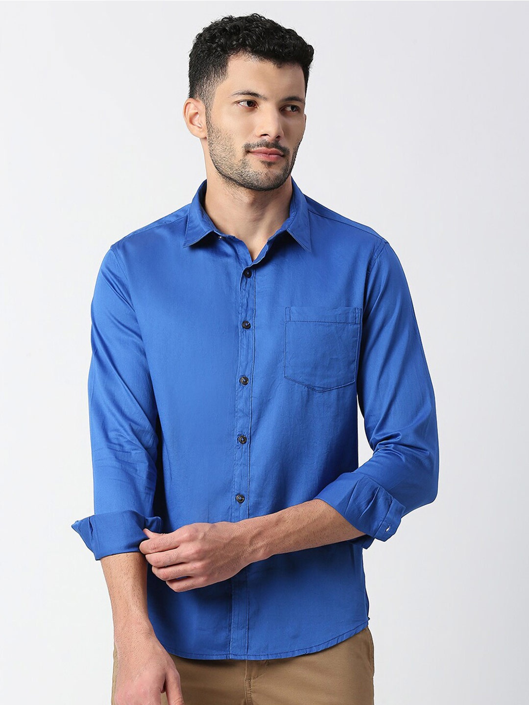 

SNX Classic Tailored Fit Pure Cotton Casual Shirt, Blue