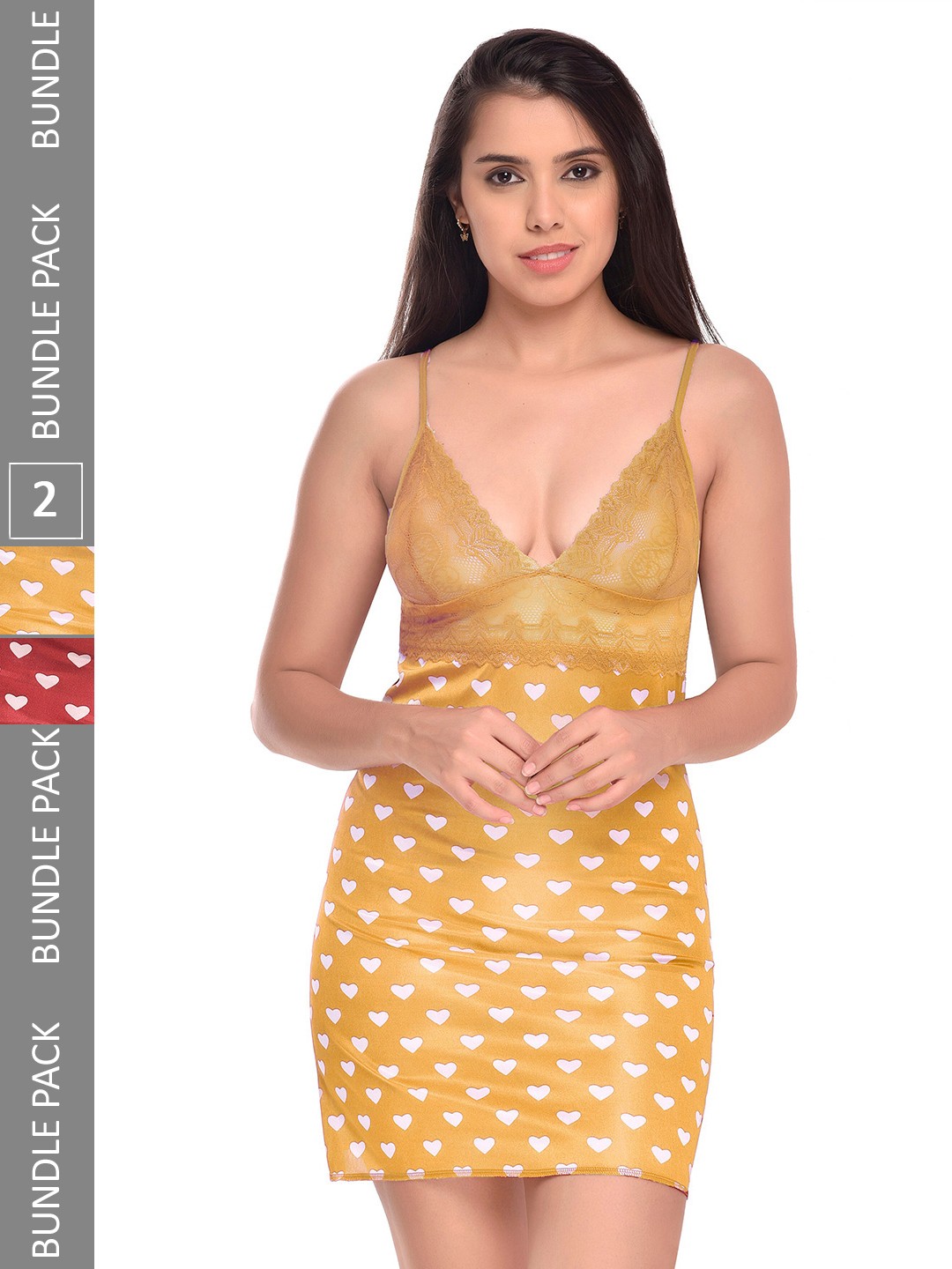 

AROUSY Pack Of 2 Self Design Net Baby Doll, Gold