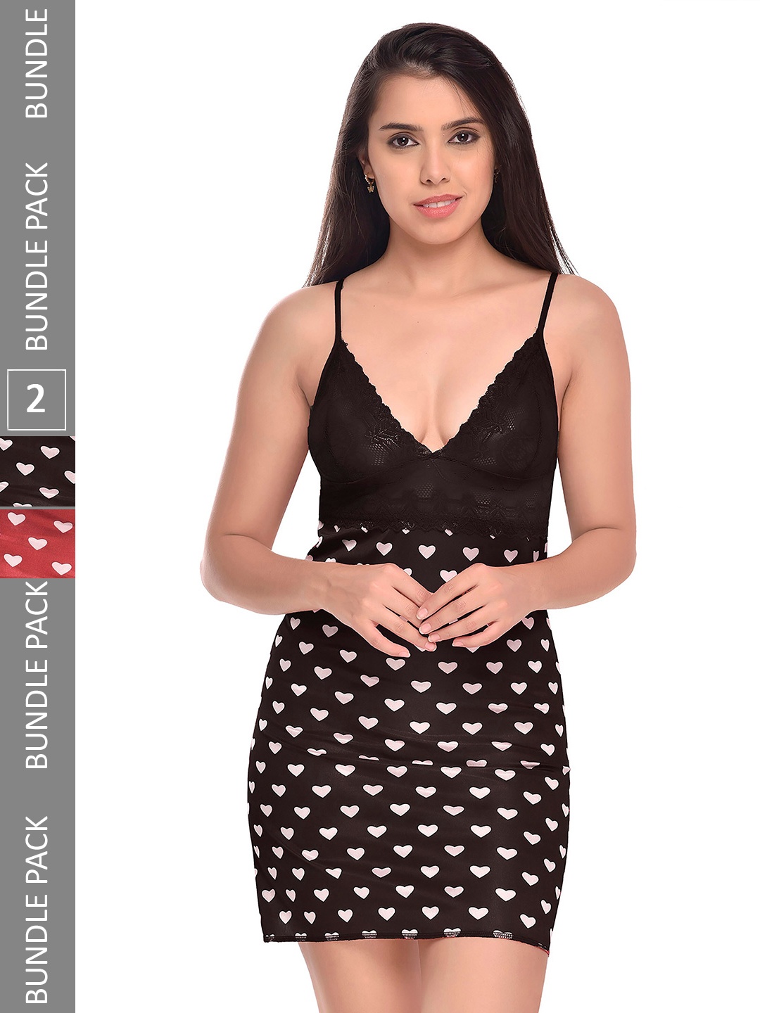 

AROUSY Pack Of 2 Self Design Shoulder Straps Net Baby Doll, Black
