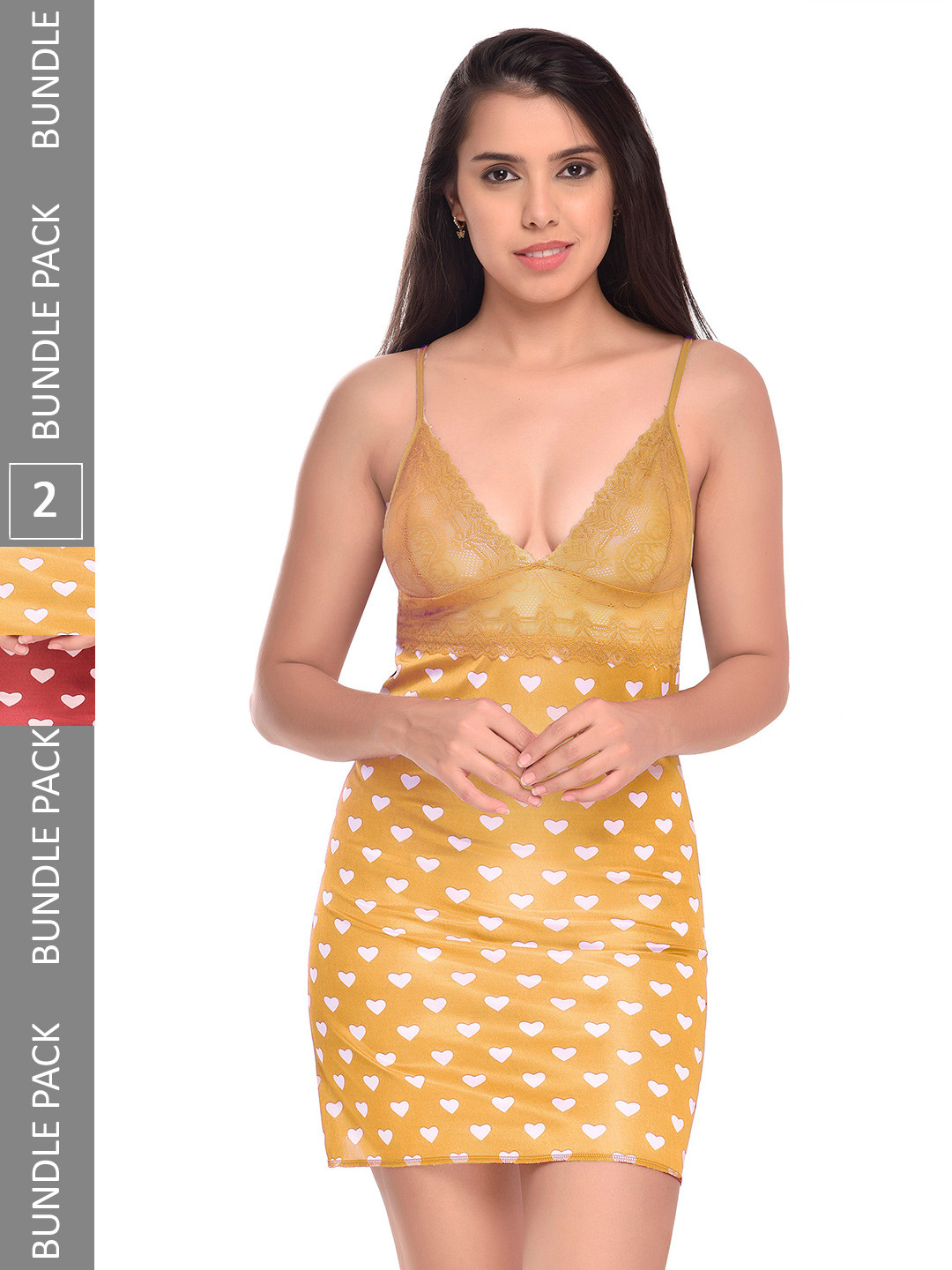 

PIBU Pack Of 2 Self Design Net Baby Doll, Yellow