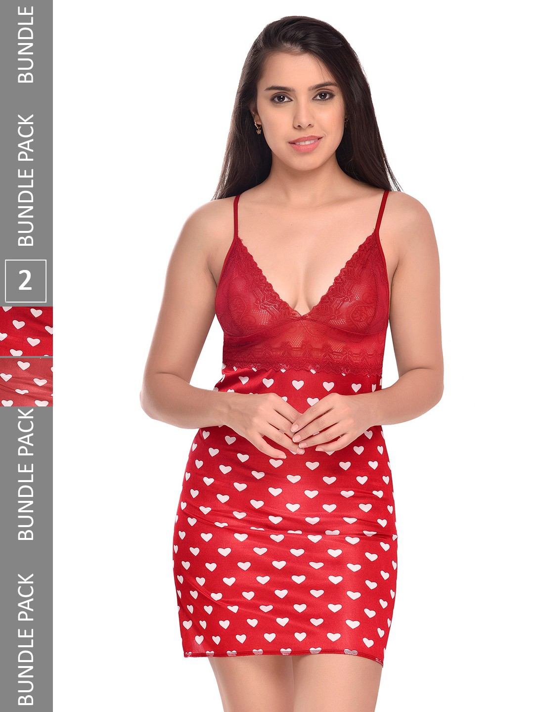 

Aamarsh Pack Of 2 Self Design Shoulder Straps Net Baby Doll, Red