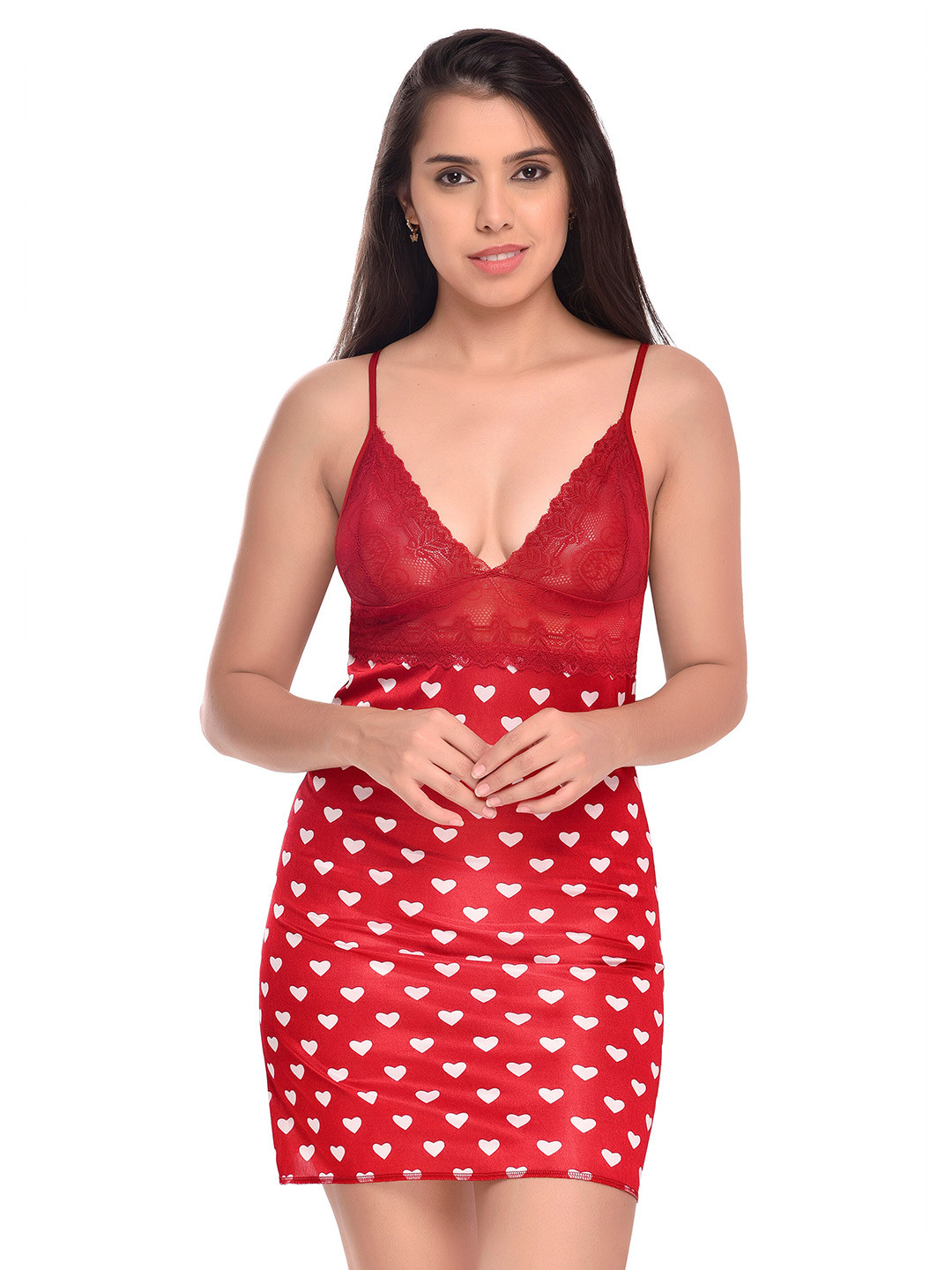 

Aamarsh Printed Shoulder Straps Net Baby Doll, Red