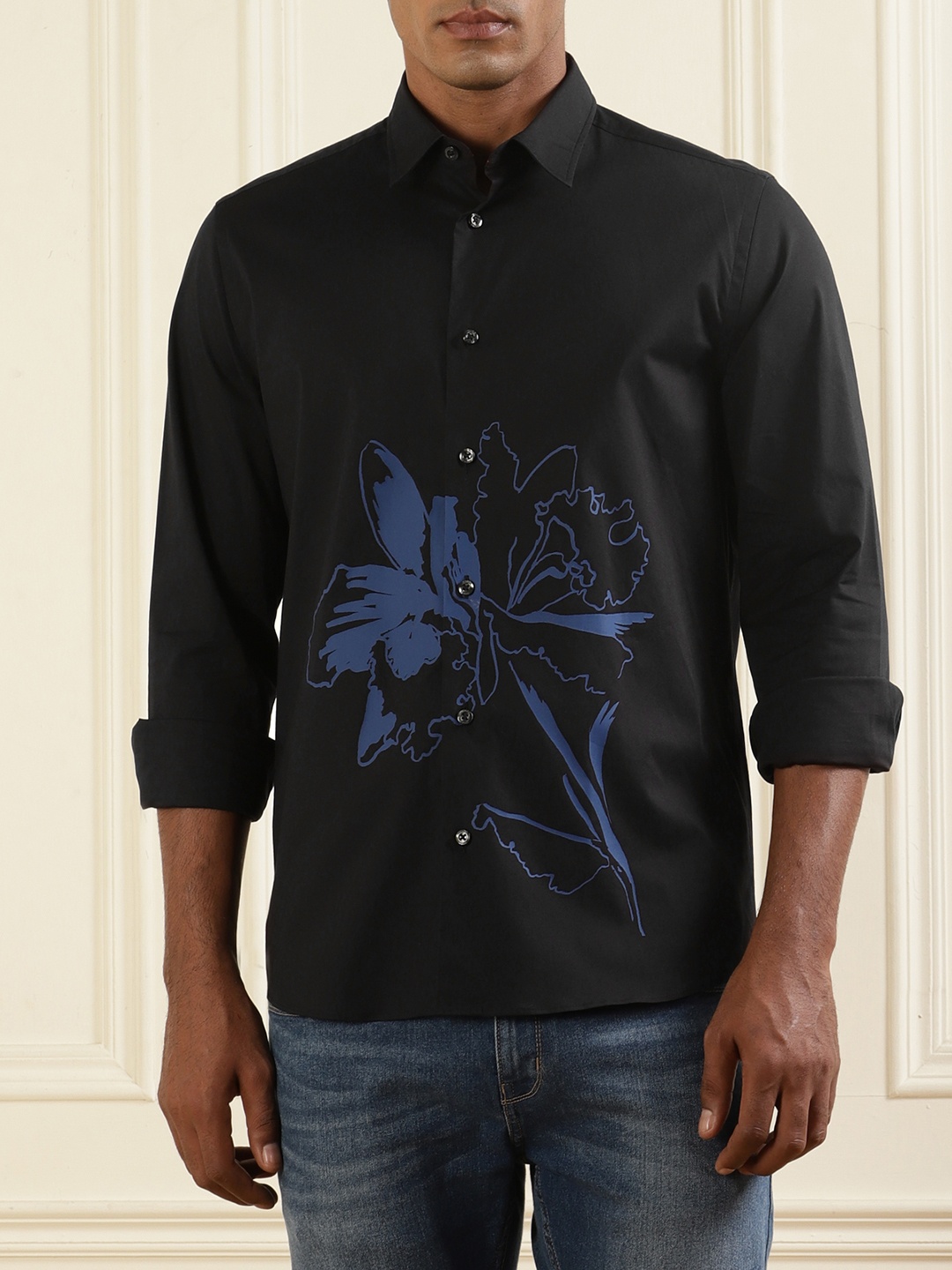 

HUGO Floral Printed Regular Fit Casual Shirt, Black