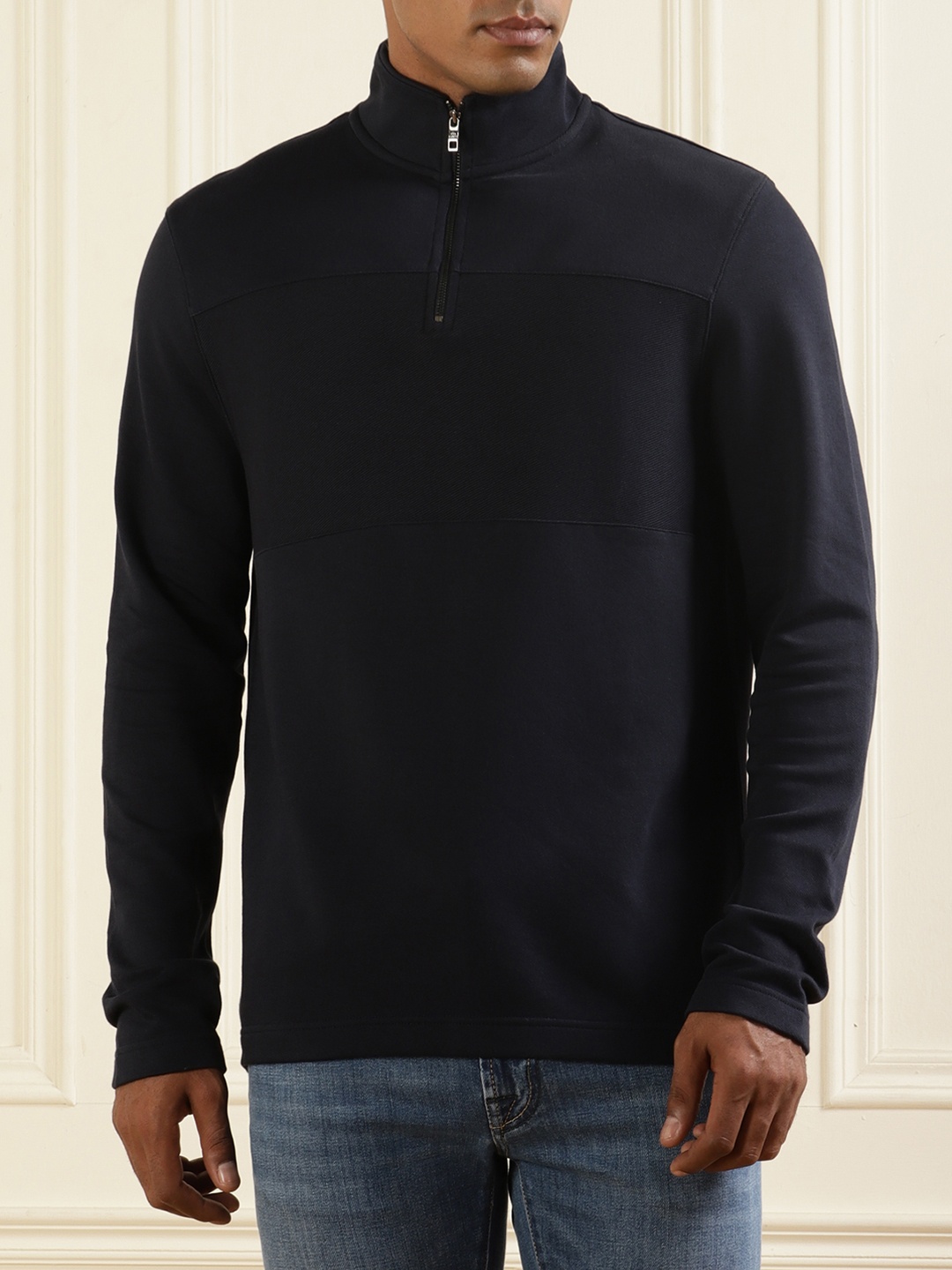 

Ted Baker Mock Collar Half Zipper Cotton Pullover Sweatshirt, Navy blue
