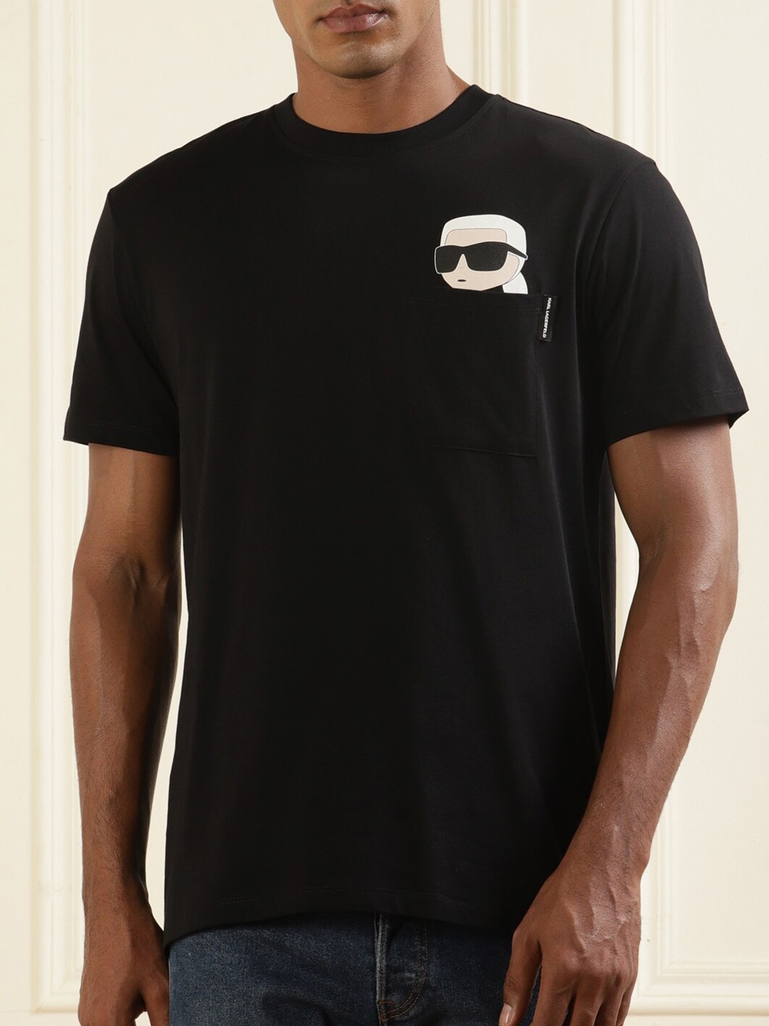 

Karl Lagerfeld Round Neck Cotton T-Shirt, Black