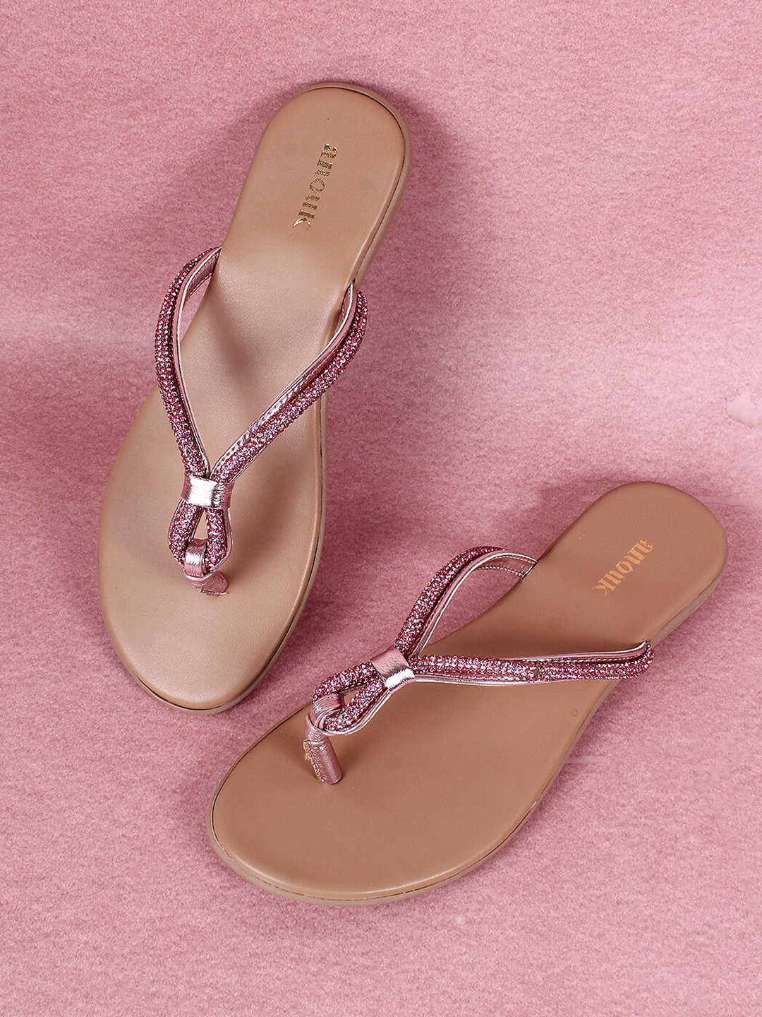 

Anouk Fuchsia & Beige Embellished Open Toe Flats