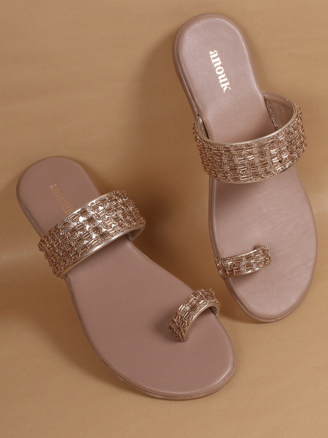 

Anouk Gold Toned Ethnic Embellished One Toe Flats