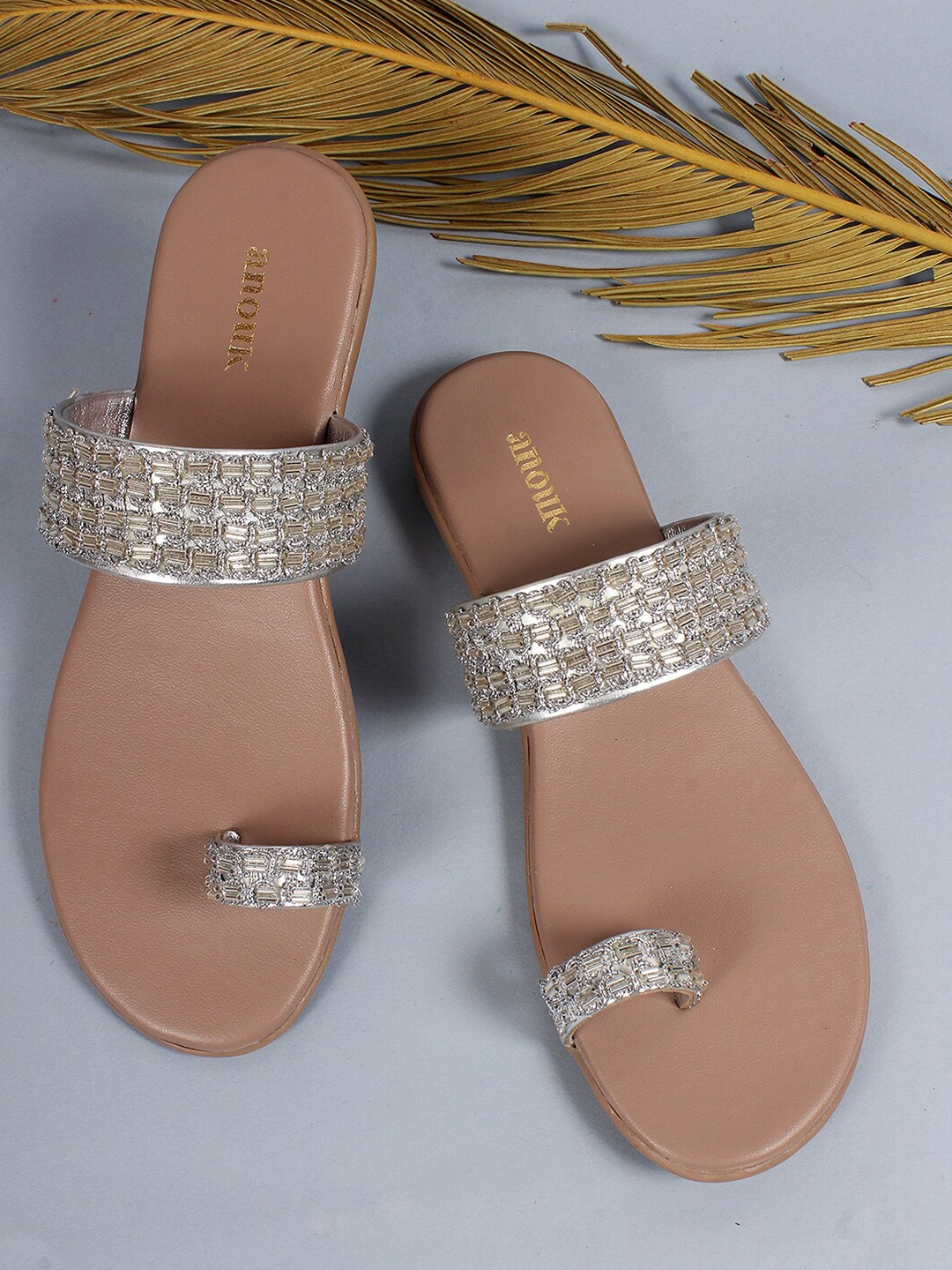 

Anouk Embellished One Toe Flats, Silver