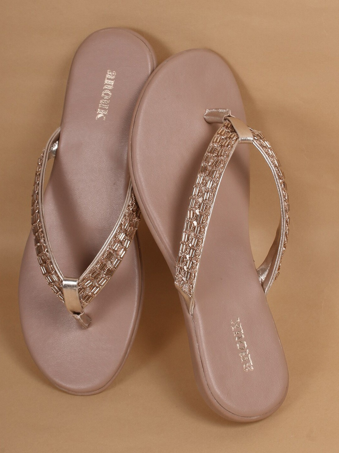 

Anouk Gold-Toned Embellished Open Toe Flats