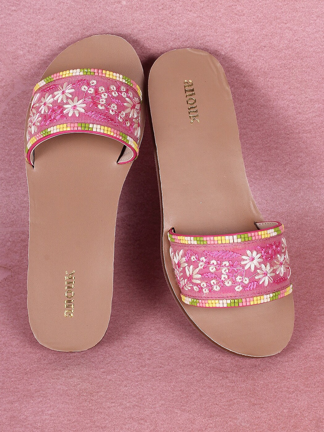 

Anouk Pink & White Embroidered Open Toe Flats