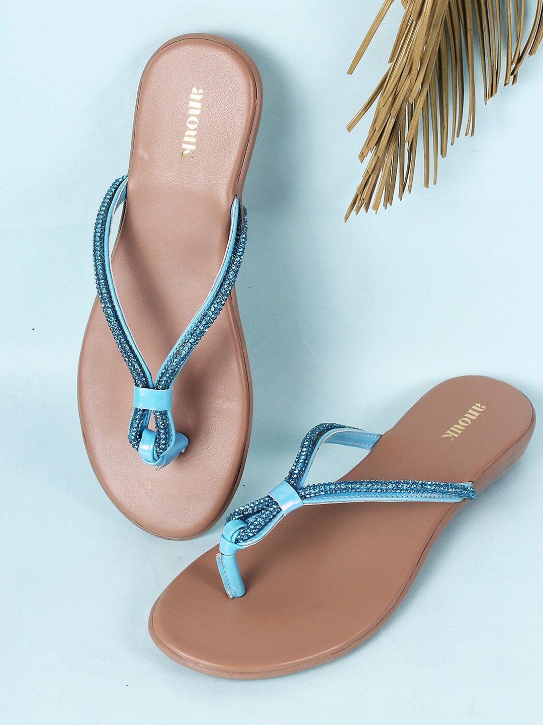 

Anouk Blue Embellished Open Toe Flats