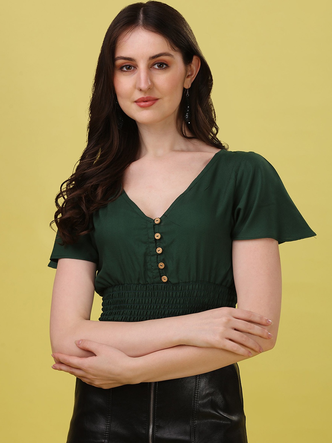 

Oomph! V-Neck Buttoned Saree Blouse, Green