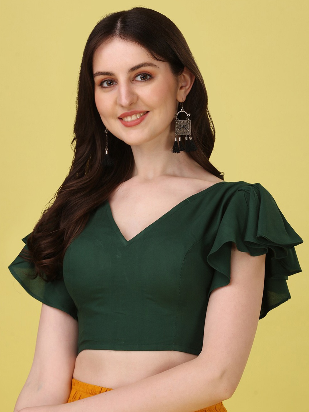 

Oomph! Pure Cotton V-Neck Saree Blouse, Green