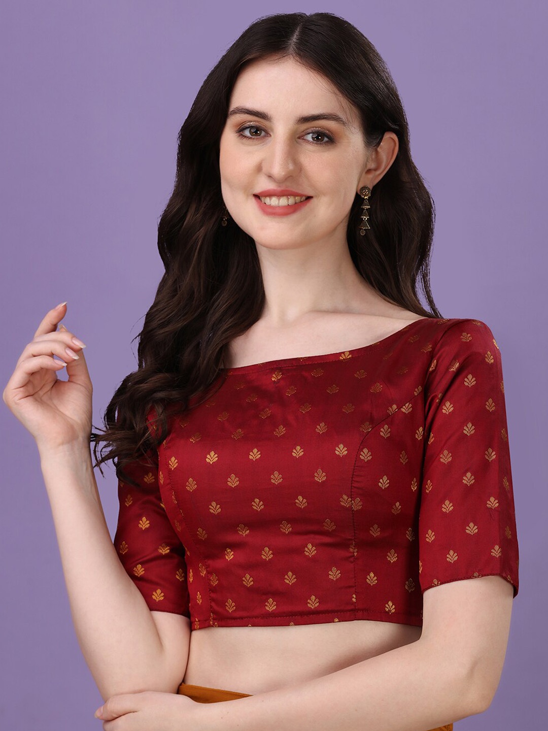 

Oomph! Ethnic Woven Design Brocade Saree Blouse, Maroon