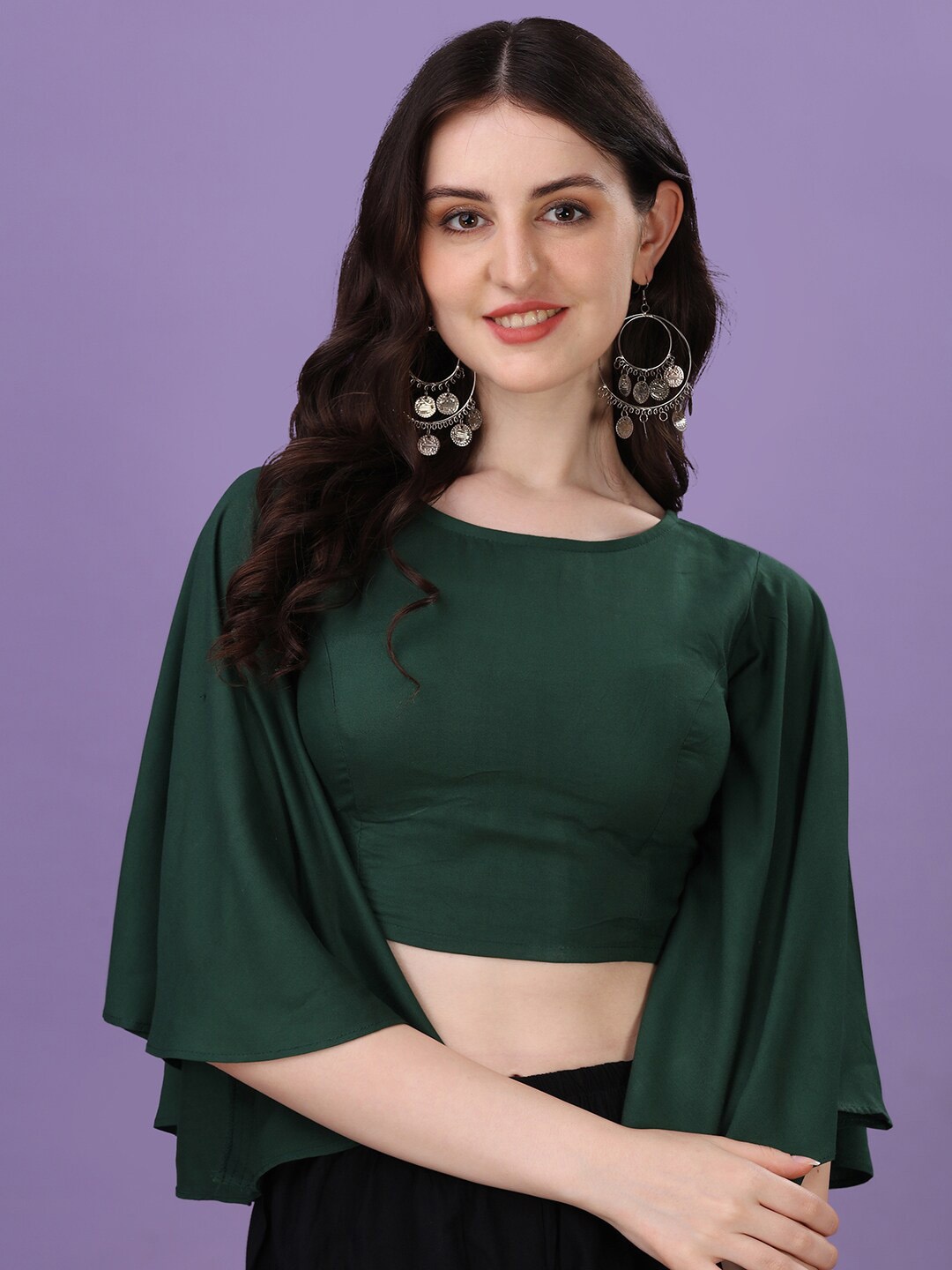 

Oomph! Cotton Boat Neck Saree Blouse, Green