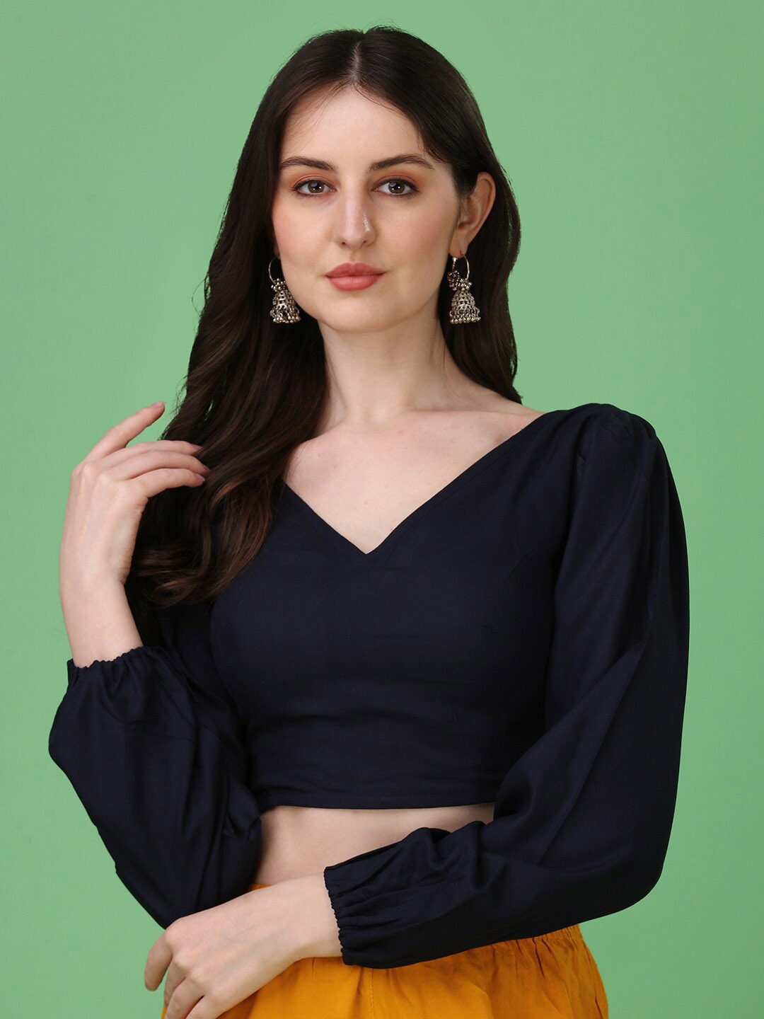 

Oomph! V-Neck Saree Blouse, Navy blue