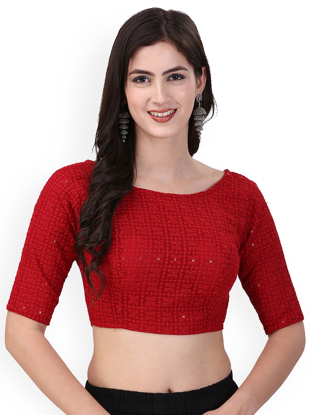 

Oomph! Embroidered Pure Cotton Saree Blouse, Red