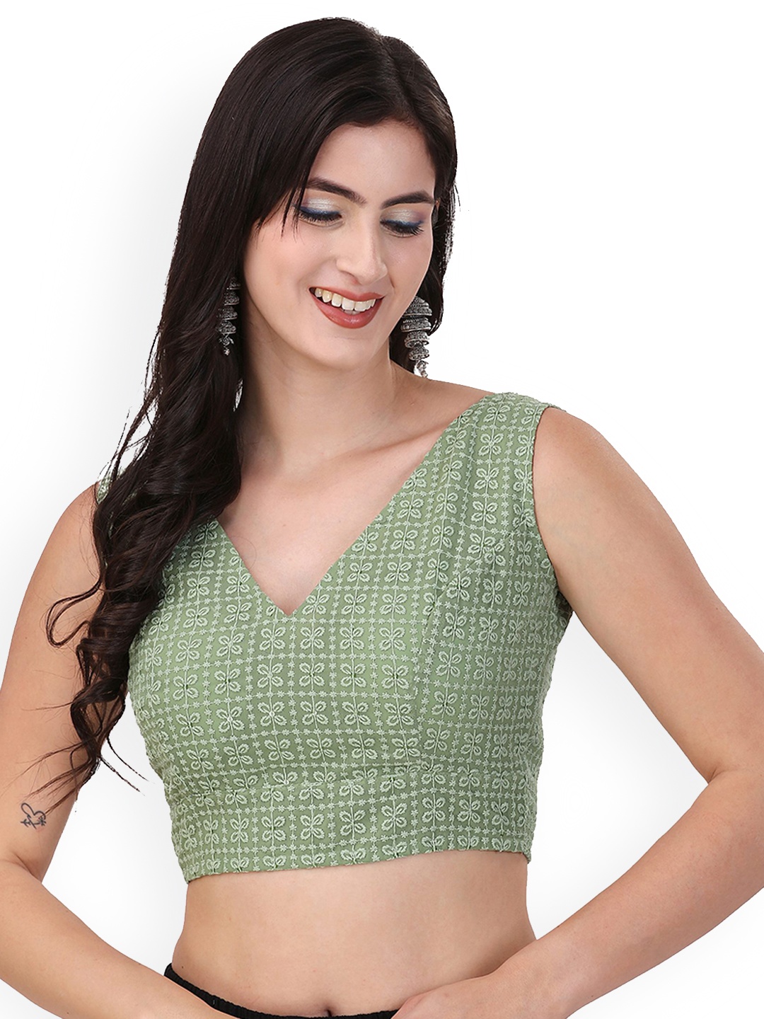 

Oomph! Embroidered Pure Cotton Saree Blouse, Green