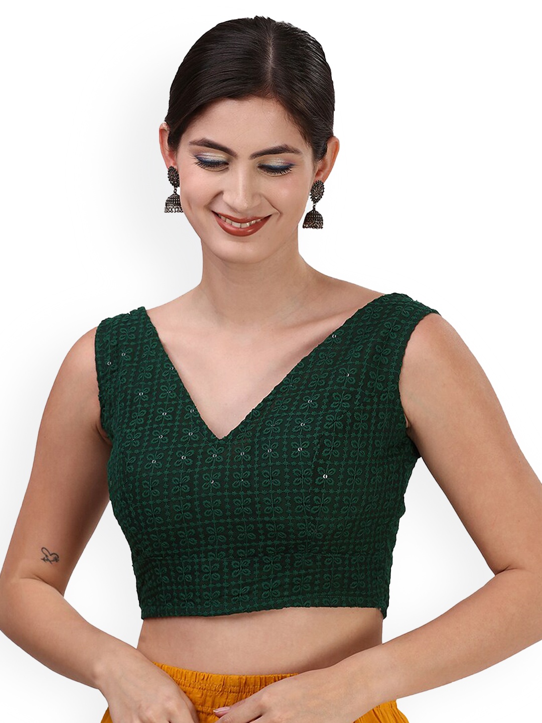 

Oomph! Embroidered Pure Cotton Saree Blouse, Green