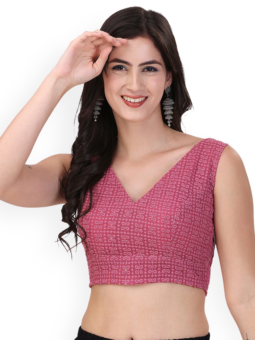 

Oomph! Embroidered Pure Cotton Saree Blouse, Pink