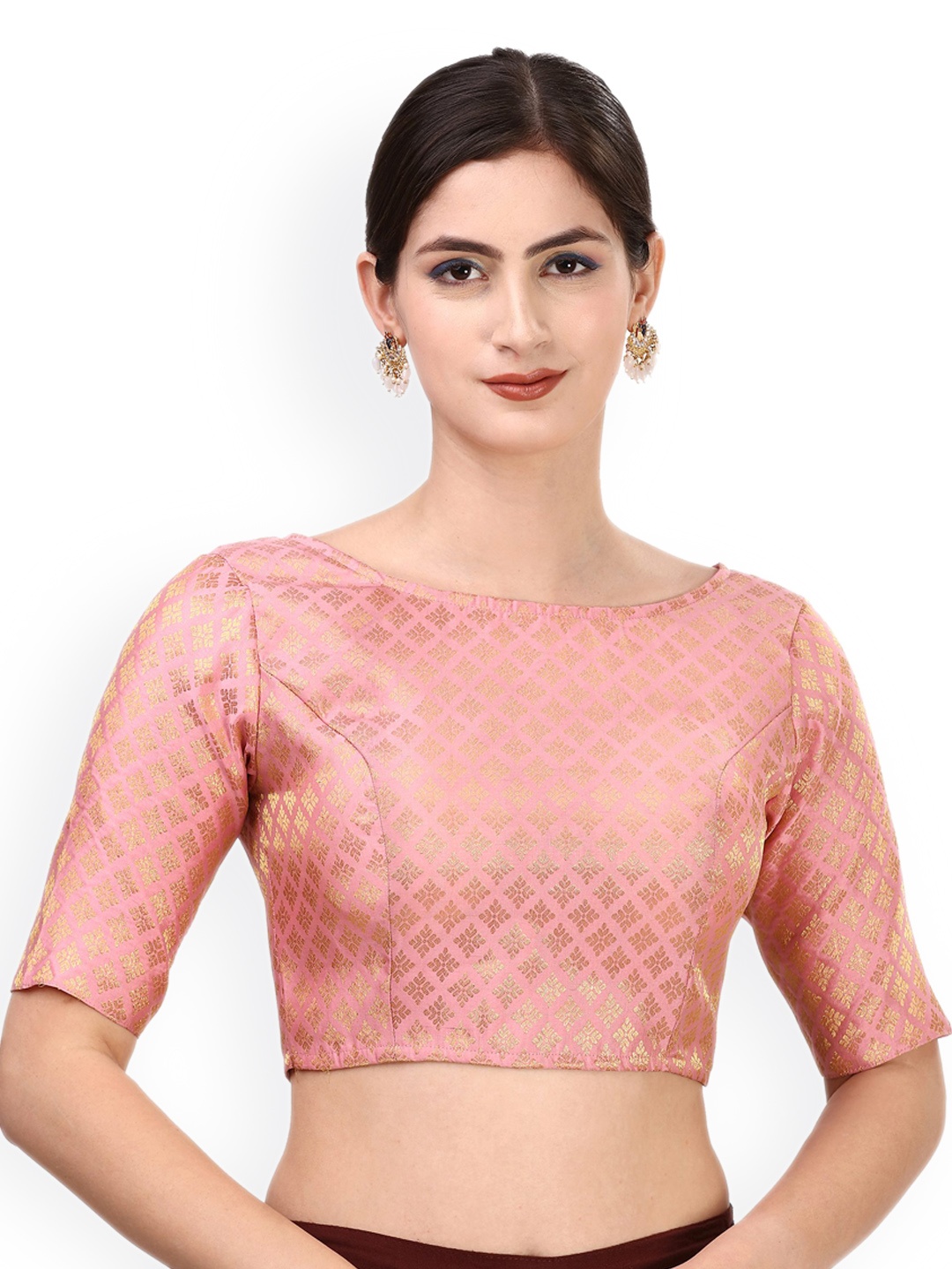 

Oomph! Woven Design Boat Neck Saree Blouse, Pink