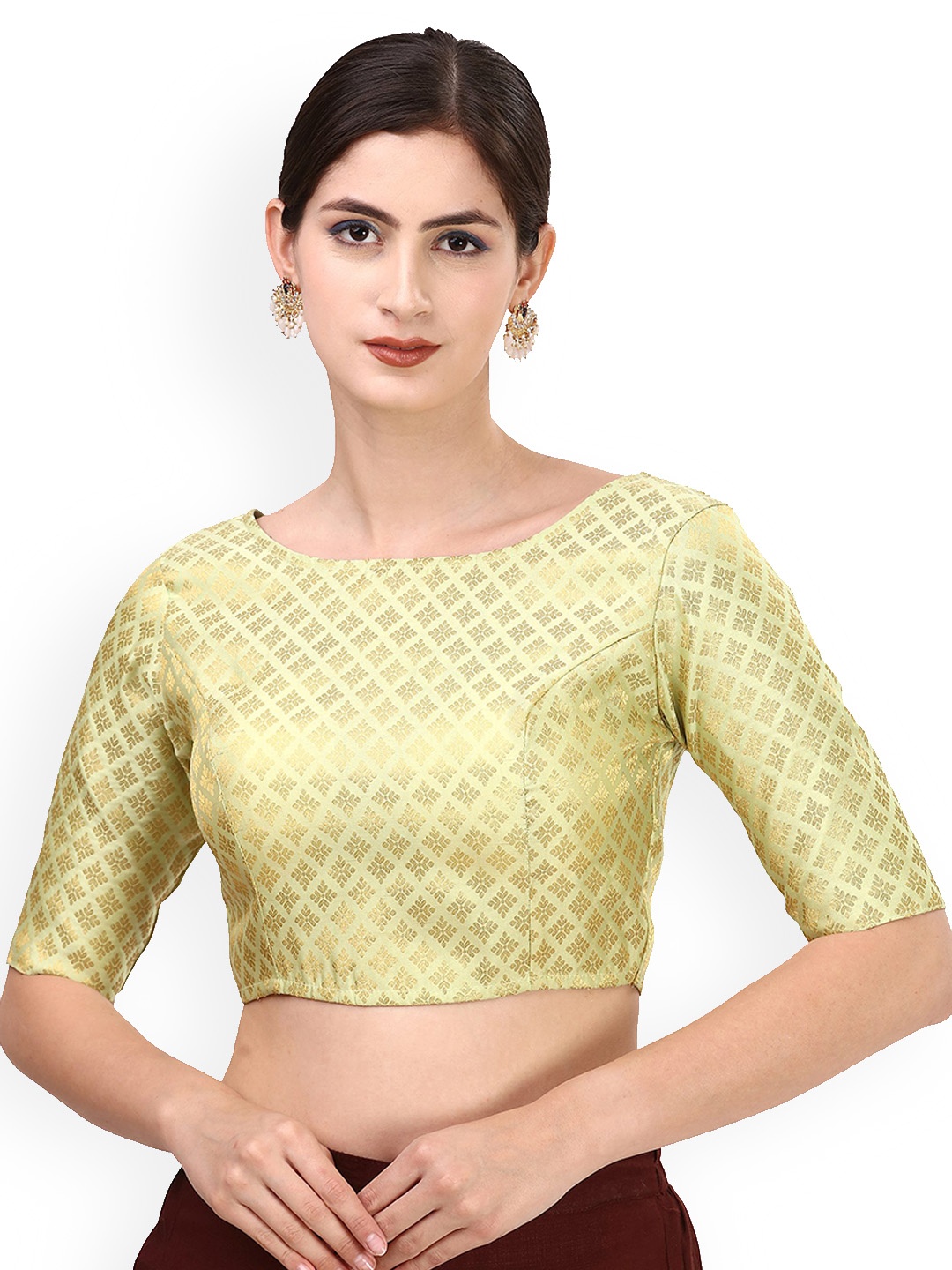 

Oomph! Woven Design Brocade Art Silk Boat Neck Readymade Blouse, Gold
