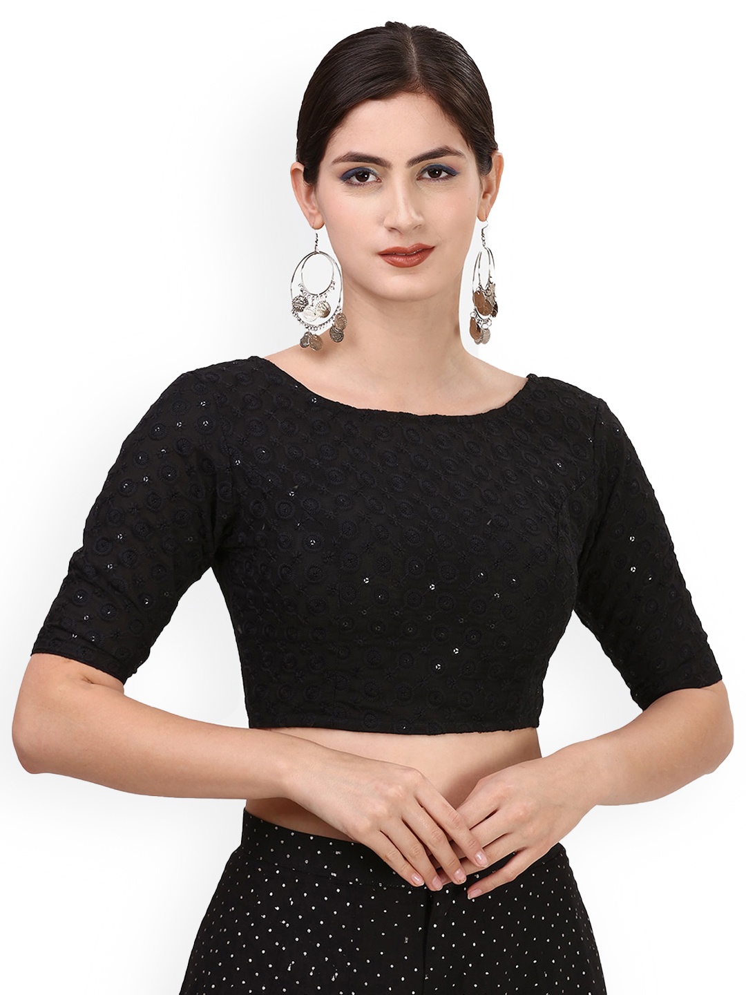 

Oomph! Embroidered Pure Cotton Saree Blouse, Black