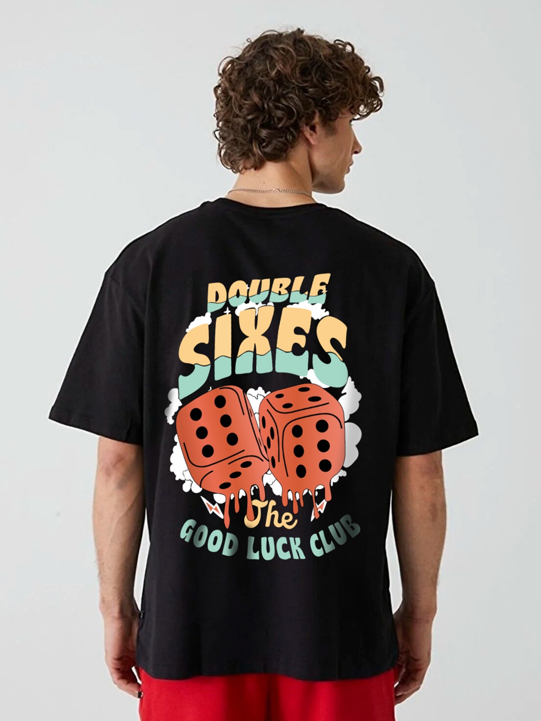 

MISCHIEF MONKEY Graphic Printed Knitted Pure Cotton Oversized T-shirt, Black