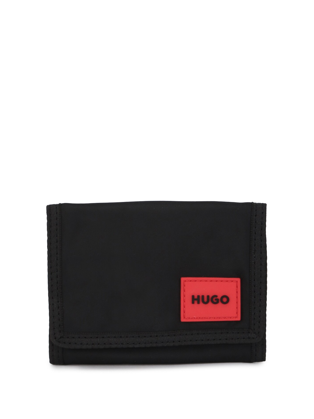 

HUGO Men Three Fold Wallet With Red Patch, Black