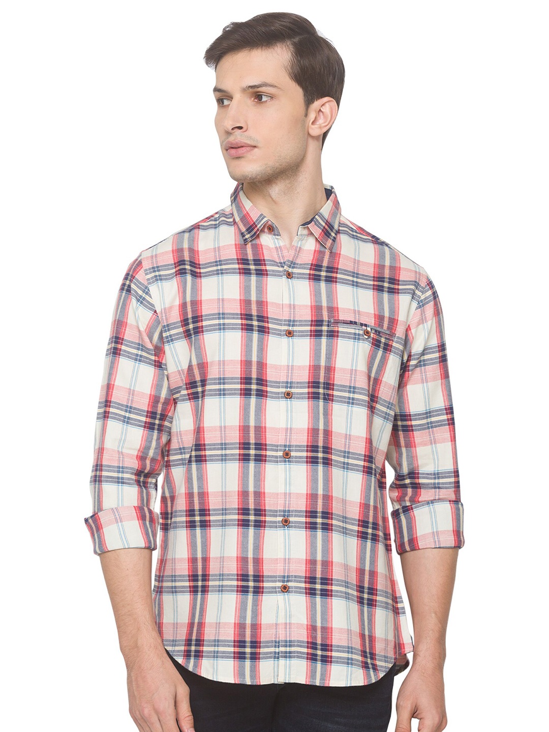 

SNX Classic Tailored Fit Tartan Checked Pure Cotton Casual Shirt, Red