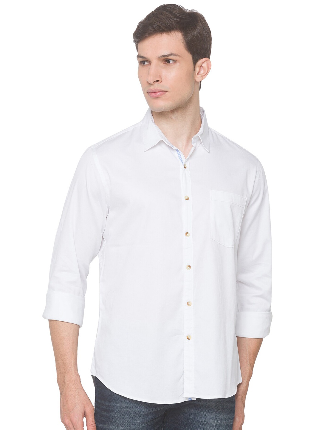 

SNX Classic Tailored Fit Opaque Pure Cotton Casual Shirt, White