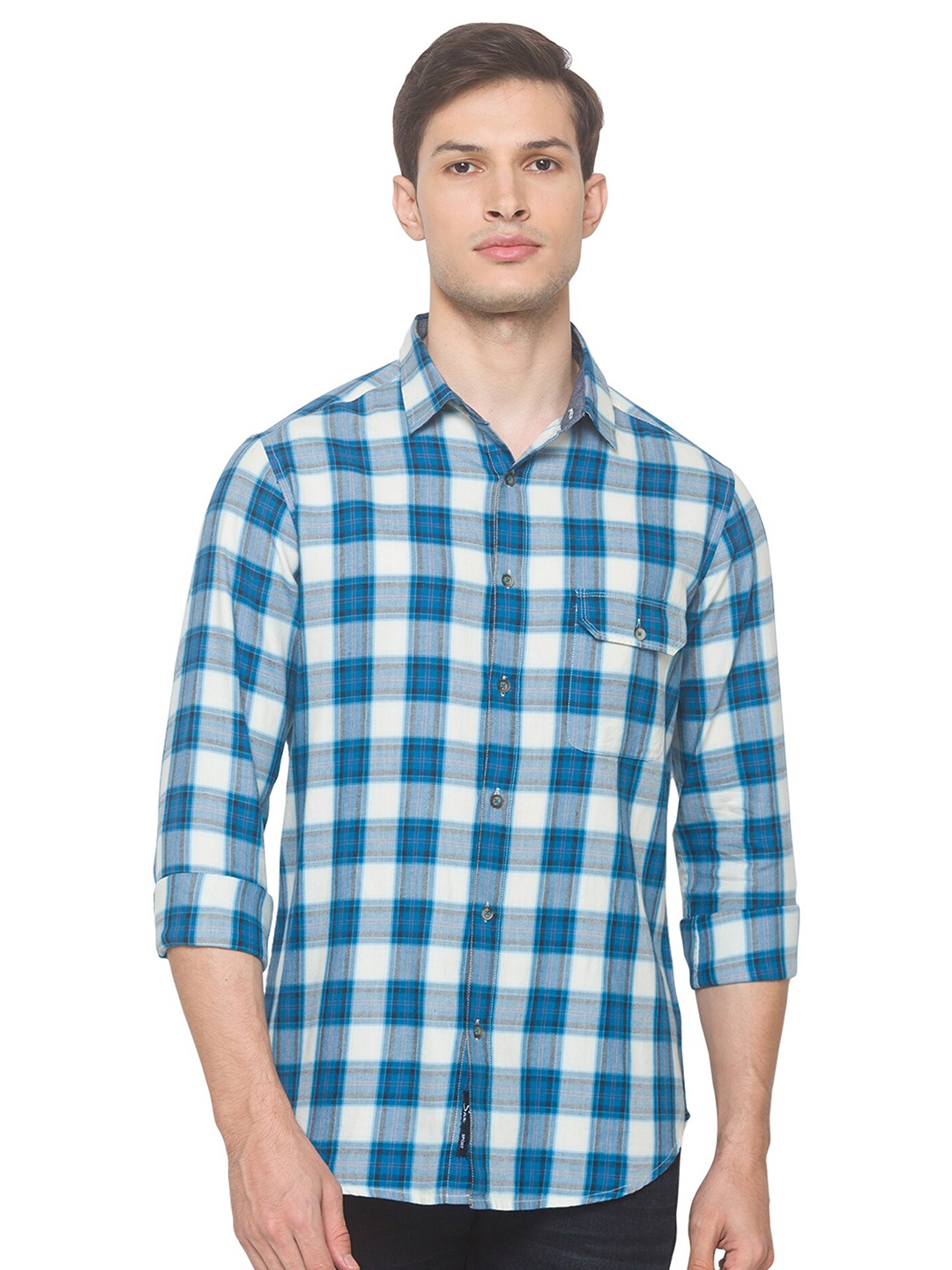 

SNX Classic Tailored Fit Tartan Checked Pure Cotton Casual Shirt, Cream