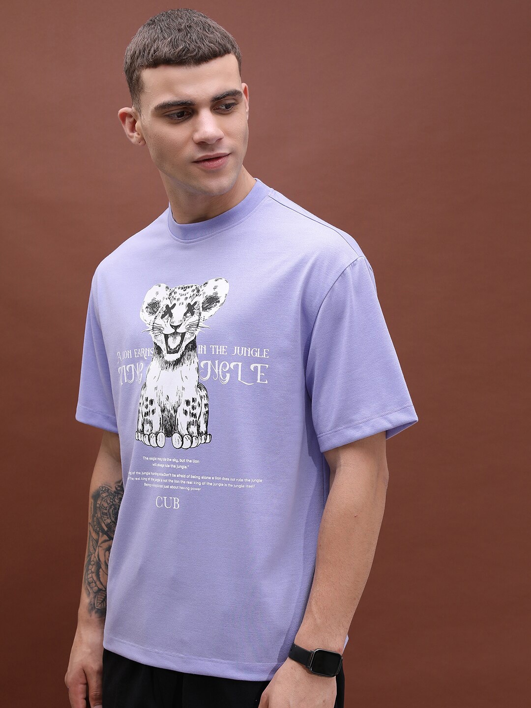 

HIGHLANDER Unisex Graphic Printed Drop Shoulder Sleeves Oversized T-shirt, Lavender