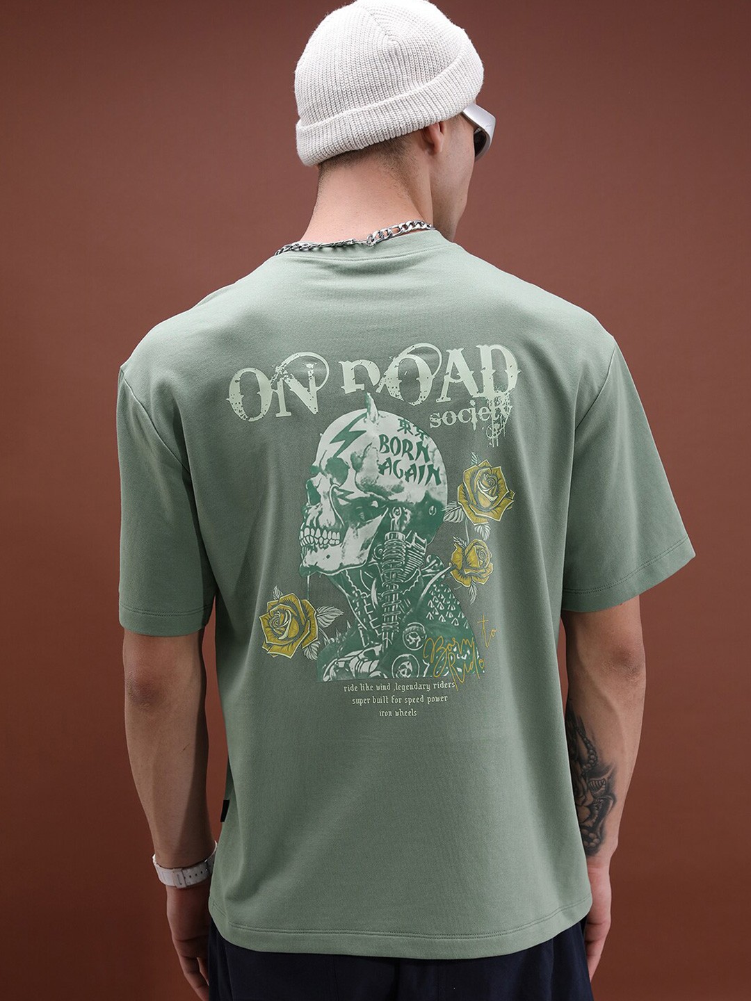 

HIGHLANDER Unisex Graphic Printed Dropshoulder Oversized Tshirt, Green