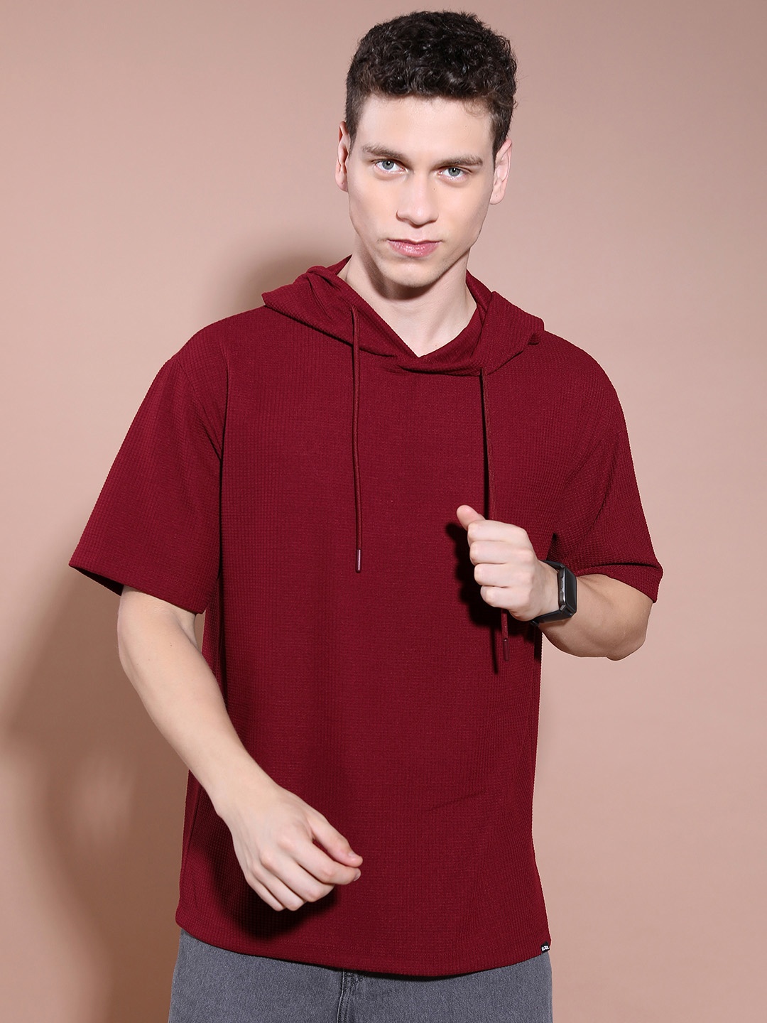 

HIGHLANDER Hooded Drop Shoulder Oversized T-shirt, Maroon