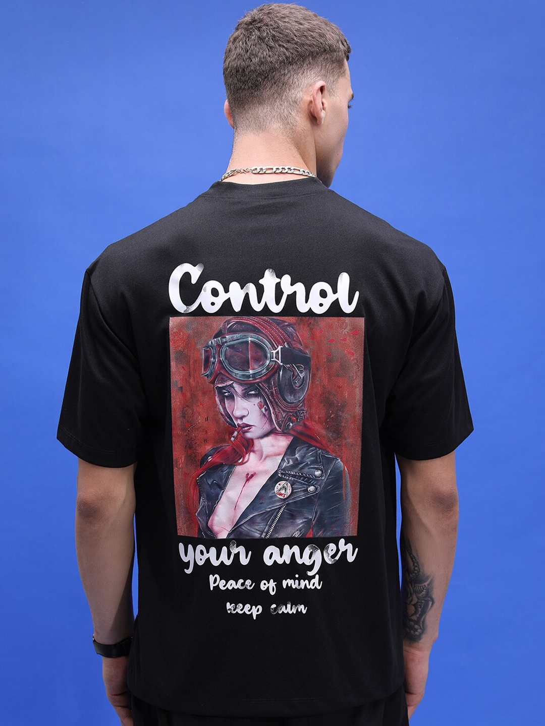 

HIGHLANDER Unisex Graphic Printed Drop-Shoulder Oversized T-shirt, Black