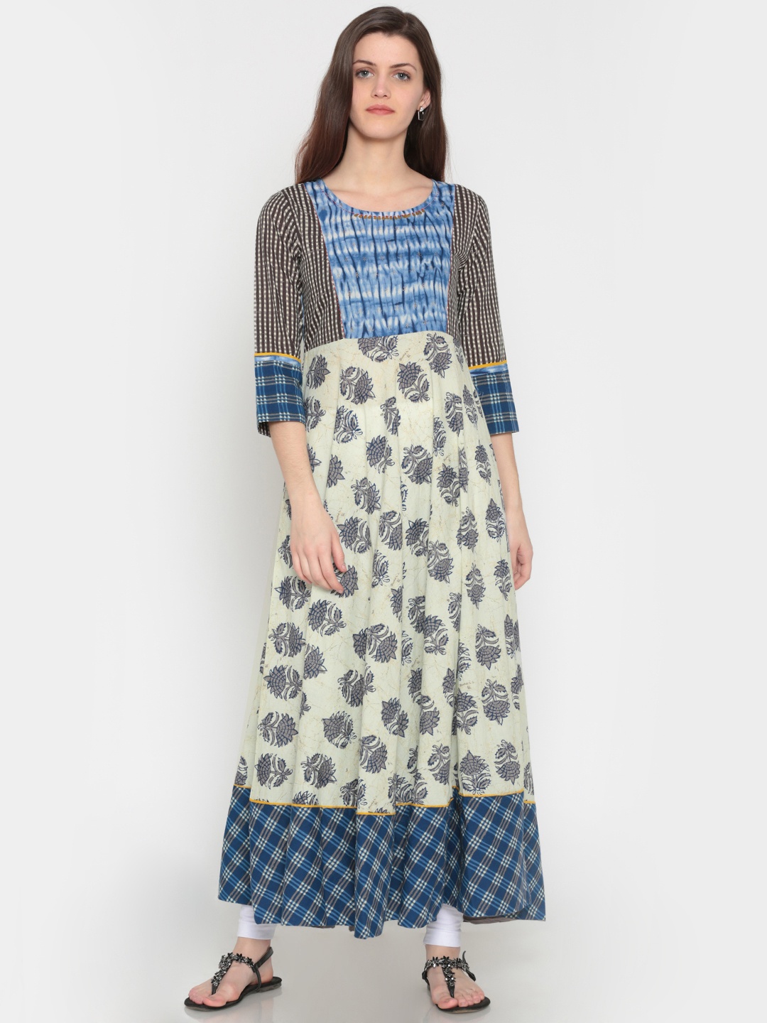 

Span Women Off-White & Blue Printed A-Line Kurta