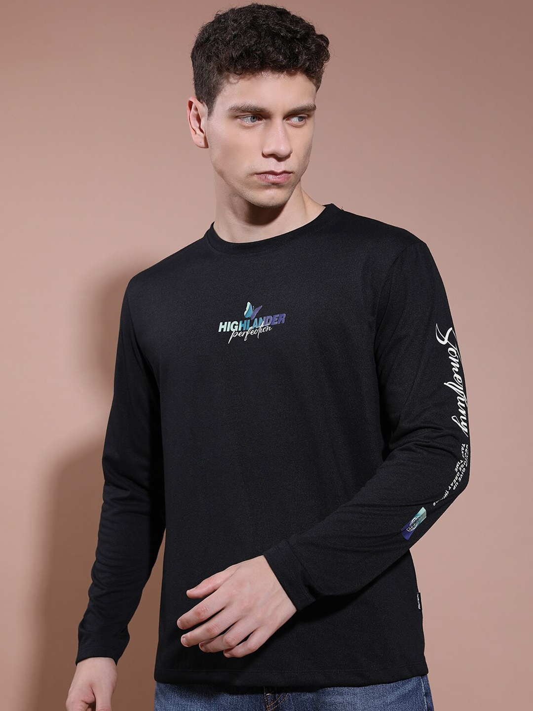 

HIGHLANDER Typography Printed Relaxed Fit T-shirt, Black