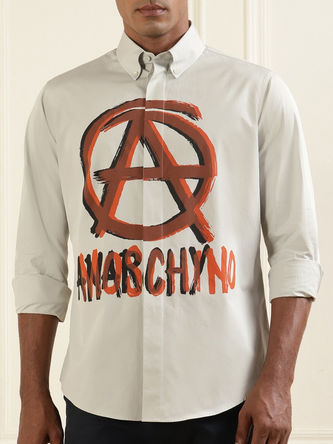 

MOSCHINO COUTURE Graphic Printed Pure Cotton Casual Shirt, Grey