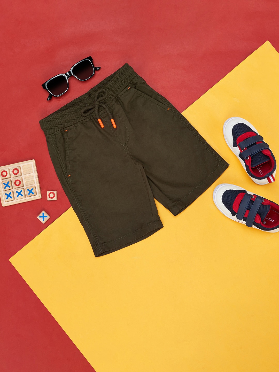 Pantaloons Junior Boys Mid-Rise Cotton Shorts, Olive