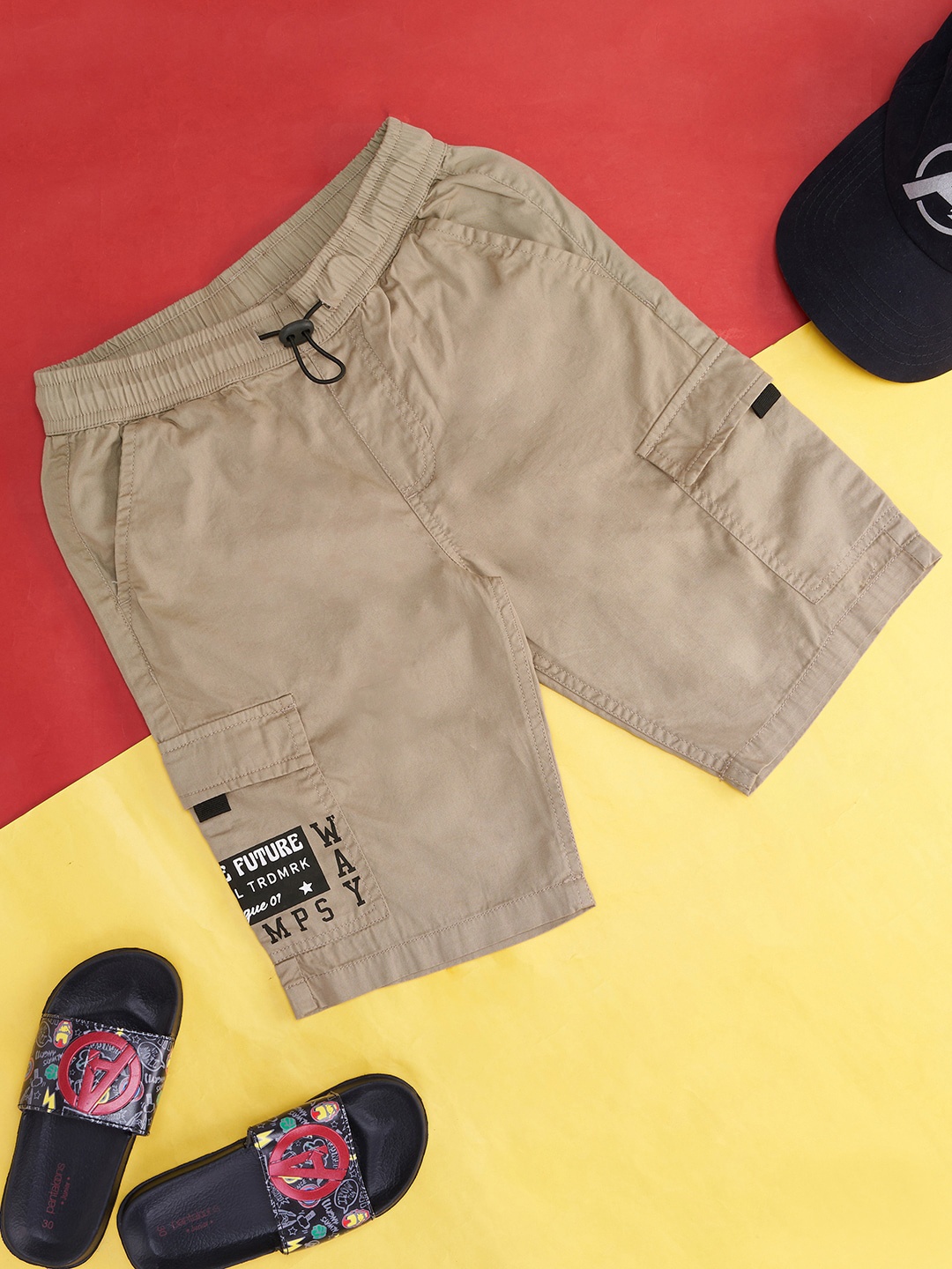 Pantaloons Junior Boys Mid-Rise Cotton Cargo Shorts, Beige