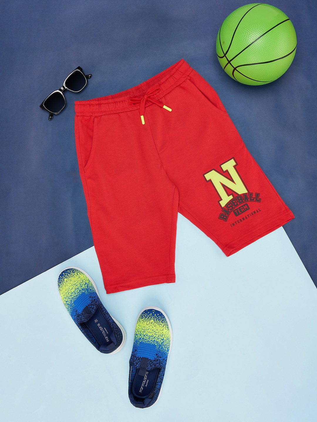 

Pantaloons Junior Boys Typography Printed Cotton Shorts, Red