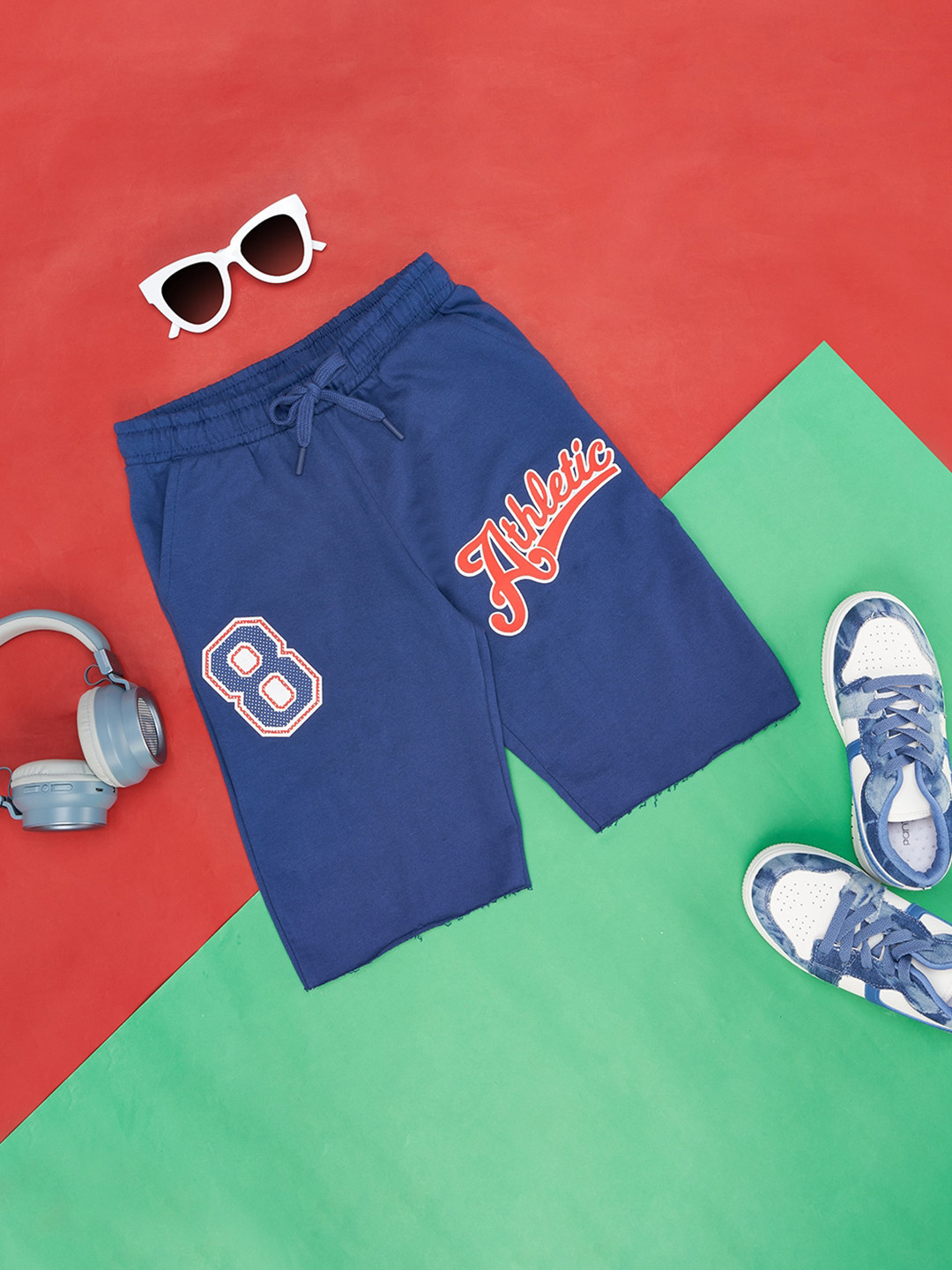 

Pantaloons Junior Boys Typography Printed Cotton Shorts, Blue
